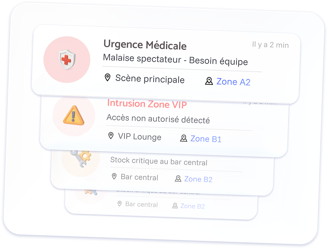 Panneau d’incidents avec cartes superposées