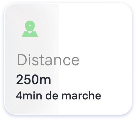 Carte Distance indiquant 250 m et 4 minutes de marche.