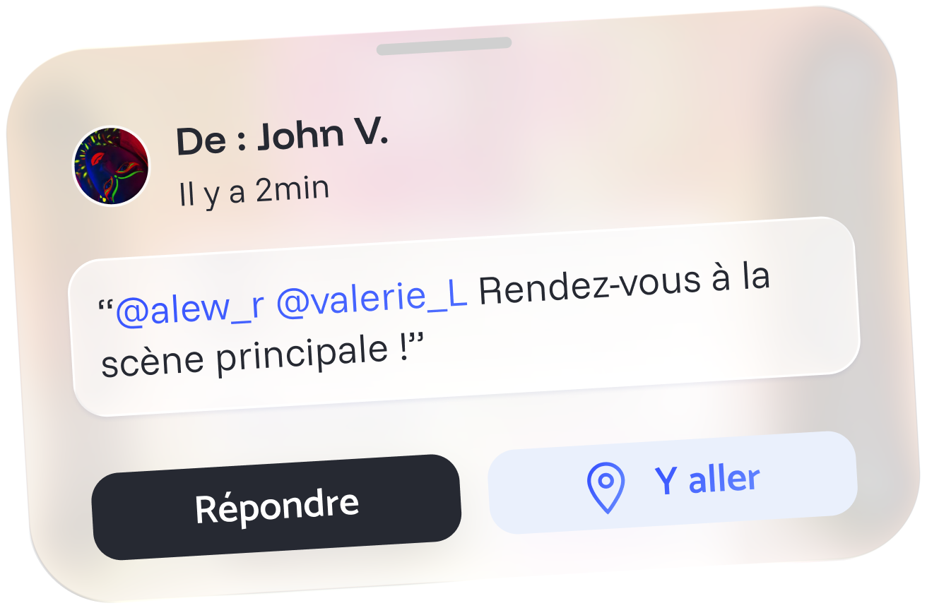 Aperçu d'un message de groupe avec les actions Répondre et Y aller.